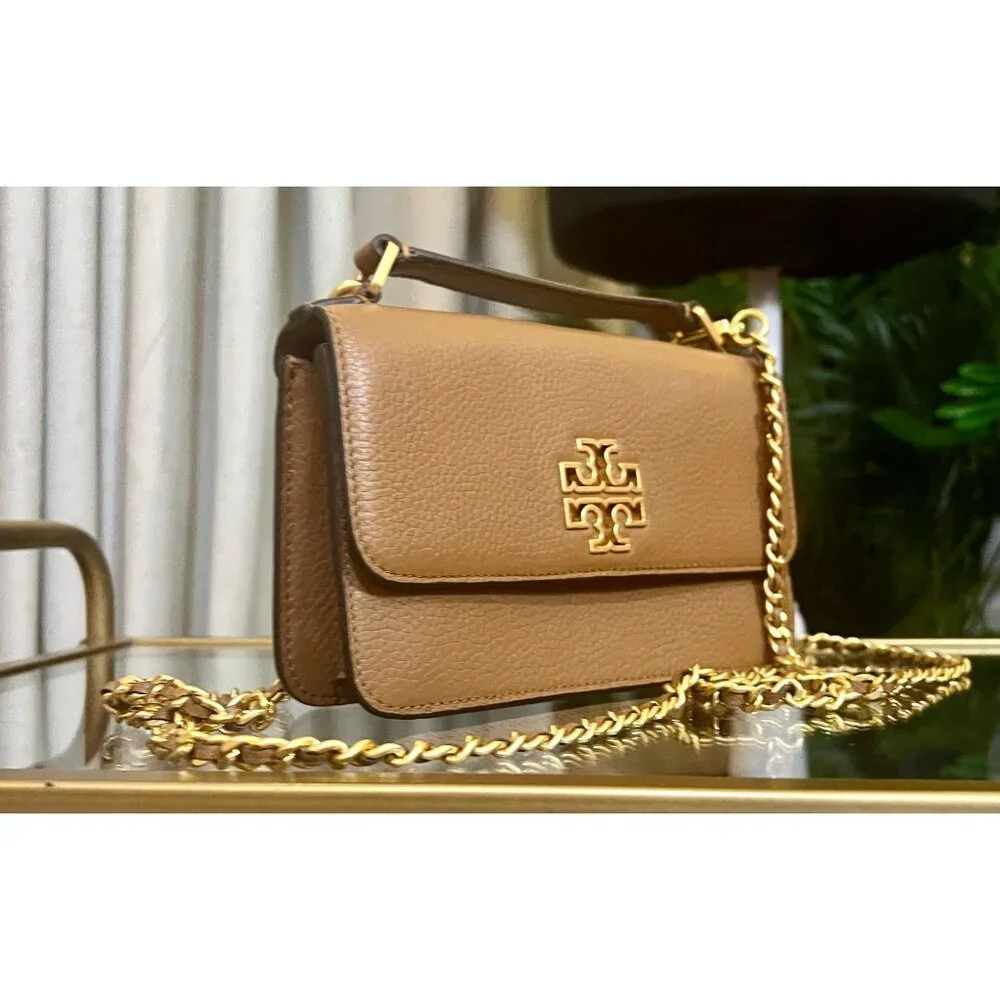 TORY BURCH CAMEL BROWN BRITTEN WITH GOLD HARDWARE HANDBAG - Picture 6 of 13
